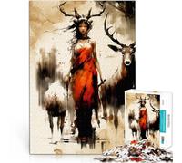 Jigsaw Puzzles 1000 Piece for Adults DEER WILD WOMAN Geschenke zum Suchbegriff: "Herausfordernde Spiele" Wichtelgeschenke52x38cm