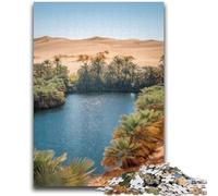 Jigsaw Puzzles 1000 Piece for Adults Desert Oasis with Palm Trees Tough Challenge with Matching Poster And Trivia Sheet 38x26cm