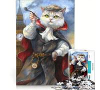 Jigsaw Puzzles 1000 Piece for Adults Detective Cat Smokes Pipe, Hands-on Game, Fun Activities at Home, Beautiful Design Game 50x75cm