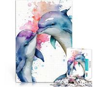 Jigsaw Puzzles 1000 Piece for Adults Dolphin Couple Love Story Analyse und Logik einzigartiges Herausforderungsspiel38x26cm