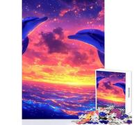 Jigsaw Puzzles 1000 Piece for Adults Dolphins Sunset Leap Educational Toy Gift Birthday Relax Games Artists' Collection, Fine Arts Size 38x26cm