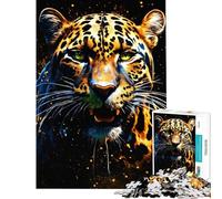 Jigsaw Puzzles 1000 Piece for Adults Dramatic Leopard Portrait with Golden Accents Teenager Puzzles DIY Toys Precision Cutting Challenging To Complete (Size 38x26cm)