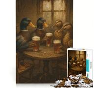 Jigsaw Puzzles 1000 Piece for Adults Ducks Drinking Beer at A Table, Educational Game, Home Art Decor, Artists Collection, Fine Art 38x26cm
