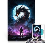 Jigsaw Puzzles 1000 Piece for Adults Epic Fire Dragon and Samurai Warrior Battle Entspannungsspiele Gutes Geschenk75x50cm