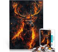 Jigsaw Puzzles 1000 Piece for Adults Fiery Stag in Flames Brain Teaser Game 26x38cm Enhance love between couples for Age 14