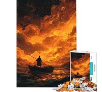 Jigsaw Puzzles 1000 Piece for Adults Fiery Voyage︰ Silhouette on Stormy Seas Puzzle for Adults Hands-on Game Wall Decoration Educational Challenge (Size 38x52cm)