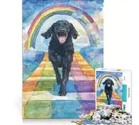 Jigsaw Puzzles 1000 Piece for Adults Flat-coated Retriever Rainbow Bridge, Hands-on Game, Fun Activities at Home, Beautiful Design Game 50x75cm