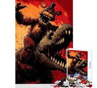 Jigsaw Puzzles 1000 Piece for Adults Freddy Fazbear Riding A Dinosaur Practical Game Improve Memory Anti-Stress Toys Parent-child Interaction (26X38cm)