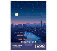 Jigsaw Puzzles 1000 Piece for Adults Fukuoka Japan Night Cityscape Illustration Puzzle for Adults Family Games Enhance Memory Educational Challenge 70x50cm/1000pcs
