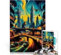 Jigsaw Puzzles 1000 Piece for Adults Futuristic Metropolis Made of cardboard，for age 14+ Intellectual game because it is ideal as a gift for the whole family。size：26x38cm/10.24x14.96inch