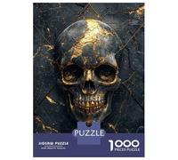 Jigsaw Puzzles 1000 Piece for Adults Gold Skull on Black Marble Jigsaw for Adults Toy Wall Decor Home Decoration Challenging To Complete 38x26cm/1000pcs
