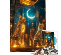 Jigsaw Puzzles 1000 Piece for Adults Golden Cat Statues in Ancient Temple Adult Jigsaw Puzzle Relax Games Staycation Kill Time Challenging To Complete (Size 50x75cm)