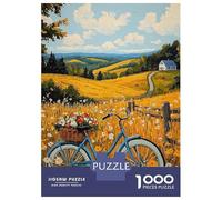Jigsaw Puzzles 1000 Piece for Adults Golden Countryside Escape - Naïf Rural Bicycle Art Jigsaw for Adults Toy Wall Decor Home Decoration Challenging To Complete 38x26cm/1000pcs