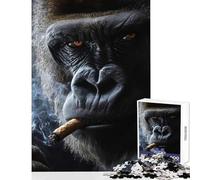Jigsaw Puzzles 1000 Piece for Adults Gorilla Smoking Cigar Toy Wall Decor Art Work Gift Hands-on Game Artists' Collection, Fine Arts Size 50x75cm