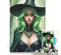 Jigsaw Puzzles 1000 Piece for Adults Hazel - Green Haired Halloween Witch Hands-on Game Fun Activities at Home Beautiful Design Game 38x26cm