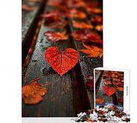 Jigsaw Puzzles 1000 Piece for Adults Heart-shaped Leaf on Wooden Bench Educational Toy Gift For Birthdays Relaxing Games Every Piece Is Unique - Size 38x52cm