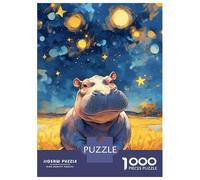 Jigsaw Puzzles 1000 Piece for Adults Hippo Under Starry Sky Painting Jigsaw for Adults Toy Wall Decor Home Decoration Challenging To Complete 70x50cm/1000pcs