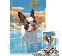 Jigsaw Puzzles 1000 Piece for Adults Hollywood Boston Terrier Impossible Game Parent-child Interaction Wishlist with Santa Claus 50x75cm