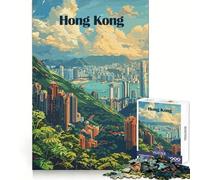 Jigsaw Puzzles 1000 Piece for Adults Hong Kong Cityscape Illustration Clean Edge Game Mind Skill Fun Idle Play Game Birthday Fun Gift (38x52cm)