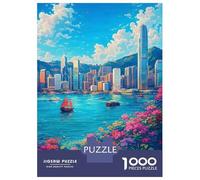 Jigsaw Puzzles 1000 Piece for Adults Hong Kong Skyline with Flowers Jigsaws for Adults Hands-on Game But Fun And Humorous Educational Challenge 52x38cm/1000pcs