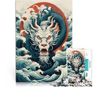 Jigsaw Puzzles 1000 Piece for Adults Japan Dragon Sea Wave Fury DIY-Spielzeug Lernspiel für Geburtstag, Weihnachten38x26cm