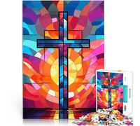 Jigsaw Puzzles 1000 Piece for Adults Jesus Christ Cross Glass Challenging Game Gifts Fun at Home Activities, Birthday Present,Travel Gifts, 50x70cm