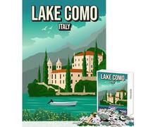 Jigsaw Puzzles 1000 Piece for Adults Lake Como Italy Travel Poster Jigsaws for Adults Puzzle Stress Reliever Wishlist with Santa Claus Unique Challenge Game (38x52cm)