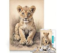Jigsaw Puzzles 1000 Piece for Adults Lion Cub In The Savannah Impossible Game Parent-child Interaction Wishlist with Santa Claus 38x26cm