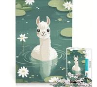 Jigsaw Puzzles 1000 Piece for Adults Llama in Pond with Daisies Hands-on Game Fun Activities at Home Beautiful Design Game 38x26cm