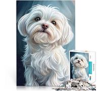 Jigsaw Puzzles 1000 Piece for Adults Maltese Dog Portrait Lernspiele DIY Spielzeug Künstlersammlung, Bildende Kunst75x50cm