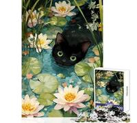 Jigsaw Puzzles 1000 Piece for Adults Midnight Prowler in The Lily Pond Educational Toy Gift For Birthdays Relaxing Games Every Piece Is Unique - Size 38x26cm