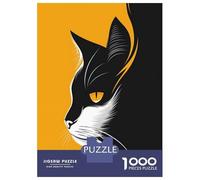 Jigsaw Puzzles 1000 Piece for Adults Minimalist Cat Vector Portrait in Black And Orange Adult Puzzles Relaxing Games Analysis And Logic Great Gift for Gaming 38x26cm/1000pcs