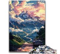 Jigsaw Puzzles 1000 Piece for Adults Mountain Road Sunset Tough Challenge with Matching Poster And Trivia Sheet 50x75cm