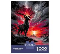 Jigsaw Puzzles 1000 Piece for Adults Mystical Deer in Red Landscape Jigsaw for Adults Toy Wall Decor Home Decoration Challenging To Complete 70x50cm/1000pcs