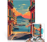 Jigsaw Puzzles 1000 Piece for Adults Napoli Harbor Sunset Staycation: Zeit totschlagen Wohnkunstdekor75x50cm