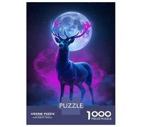 Jigsaw Puzzles 1000 Piece for Adults Neon Deer with Moon Adult Puzzles Relaxing Games Analysis And Logic Great Gift for Gaming 38x26cm/1000pcs