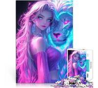 Jigsaw Puzzles 1000 Piece for Adults Neon Lion Girl Lernspielzeug für die ganze Familie Gutes Geschenk75x50cm