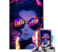 Jigsaw Puzzles 1000 Piece for Adults Neon Singer with Reflective Sunglasses Challenging Game Toys Educational Games Hand Speed Race Gifts For Birthdays (Size 38x52cm)