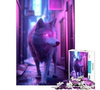 Jigsaw Puzzles 1000 Piece for Adults Neon Wolf in City Alley Challenging Game Toys Educational Games Hand Speed Race Gifts For Birthdays (Size 38x26cm)