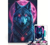 Jigsaw Puzzles 1000 Piece for Adults Noen Grey Wolf Pink Eyes Fun Games Analysis And Logic Suitable for Desktop Decoration 38x26cm