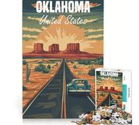 Jigsaw Puzzles 1000 Piece for Adults Oklahoma Road Trip Poster Fun Games Analysis And Logic Suitable for Desktop Decoration 38x52cm