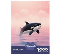 Jigsaw Puzzles 1000 Piece for Adults Orca Breaching in Pink Sky Puzzle for Adults DIY Toys Staycation Kill Time Educational Challenge 70x50cm/1000pcs