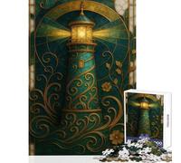 Jigsaw Puzzles 1000 Piece for Adults Ornate Lighthouse Stained Glass Illustration Jigsaw 1000 Pieces Family Games Great Gifts for Games Home Art Decor (38x52cm)