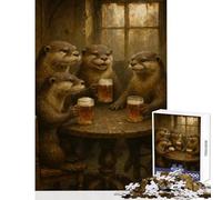 Jigsaw Puzzles 1000 Piece for Adults Otters Drinking Beer at A Table Home Decoration Toys Gifts Ideas Family Game Interesting Stress Reduction Size 38x26cm