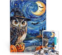Jigsaw Puzzles 1000 Piece for Adults Owl in Witch Hat Halloween Entspannungsspiele Wunschliste mit dem Weihnachtsmann38x26cm
