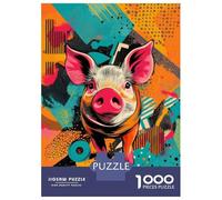 Jigsaw Puzzles 1000 Piece for Adults Piggy Pop Art Vibrant Farm Animal Print Jigsaw for Adults Hands-on Game Wall Decoration Great Gift for Gaming 52x38cm/1000pcs