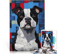 Jigsaw Puzzles 1000 Piece for Adults Pitbull Portrait in Geometric Pattern Für Familienspaß Lustiges Geschenk52x38cm