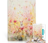 Jigsaw Puzzles 1000 Piece for Adults Rabbit in a Wildflower Meadow Für Familienspaß Geeignet für die Schreibtischdekoration38x26cm