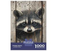 Jigsaw Puzzles 1000 Piece for Adults Raccoon Peeking Through Wooden Slats Forest Animal Wall Print Adult Puzzles Relaxing Games Analysis And Logic Great Gift for Gaming 52x38cm/1000pcs