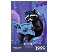Jigsaw Puzzles 1000 Piece for Adults Raccoon Reading on Toilet Jigsaw for Adults Hands-on Game Wall Decoration Great Gift for Gaming 52x38cm/1000pcs